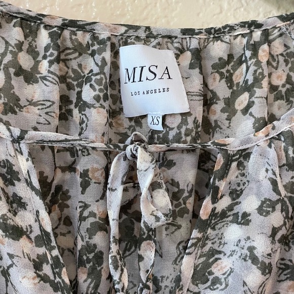 *FLAWED* MISA Los Angeles Floral‎ Print Ruffle Mini Dress, XS, Sheer, Bohemian - Picture 4 of 13